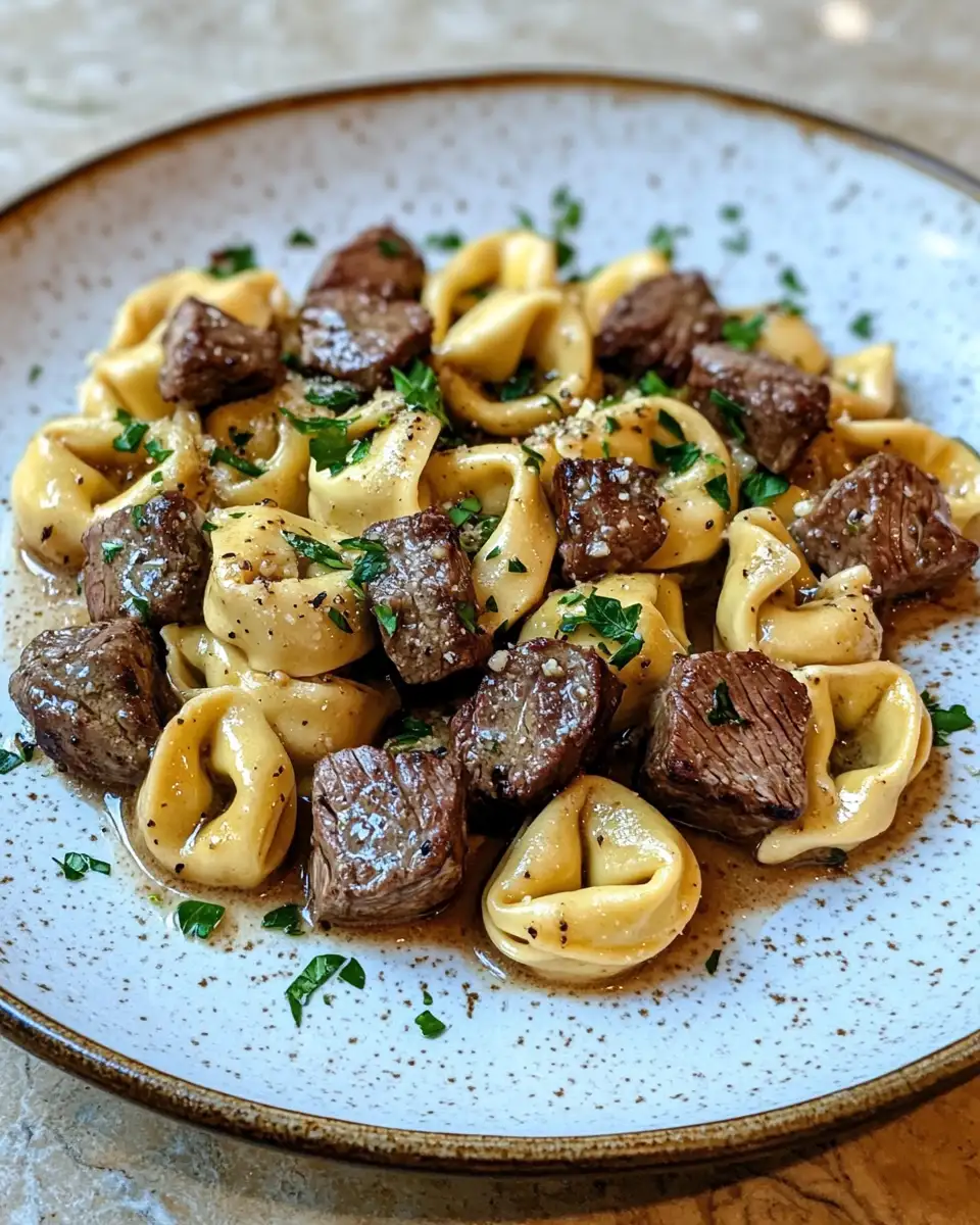 Final dish - Indulge in the Ultimate Comfort: Buttery Steak Tortellini Delight