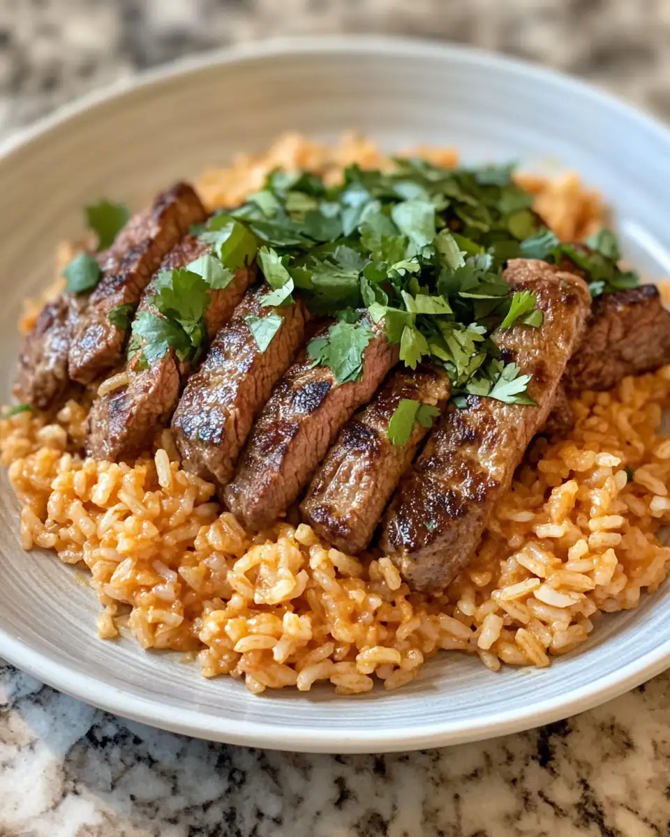 Final dish - Savor the Flavor: Creamy Queso Rice Meets Juicy Steak Strips
