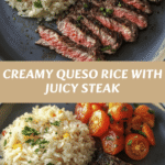 Savor the Flavor: Creamy Queso Rice Meets Juicy Steak Strips