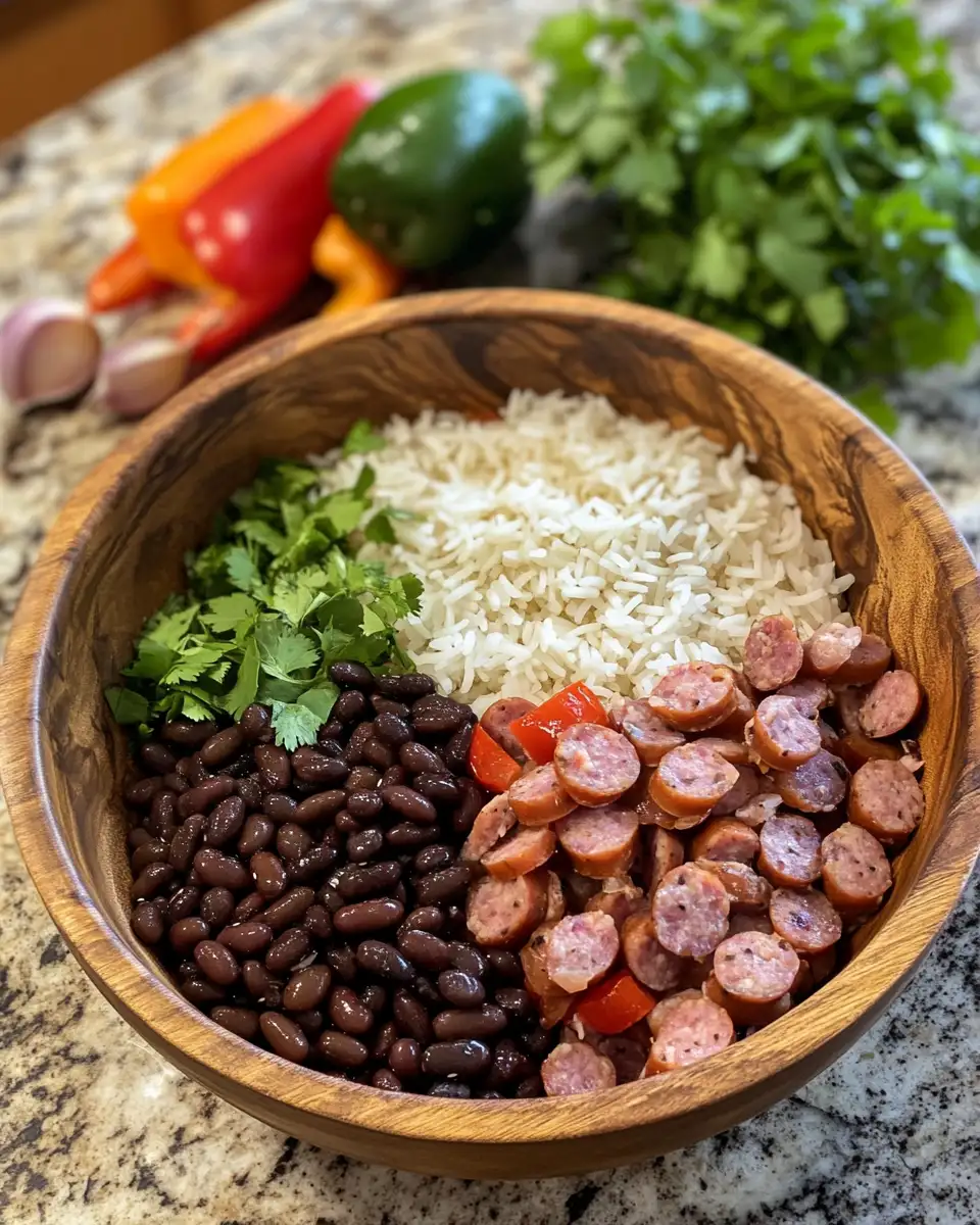 Ingredients for Hearty Black Beans and Rice with Sausage Recipe for a Flavorful Feast