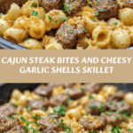 Savor the Flavor of Cajun Steak Bites and Cheesy Garlic Shells Skillet