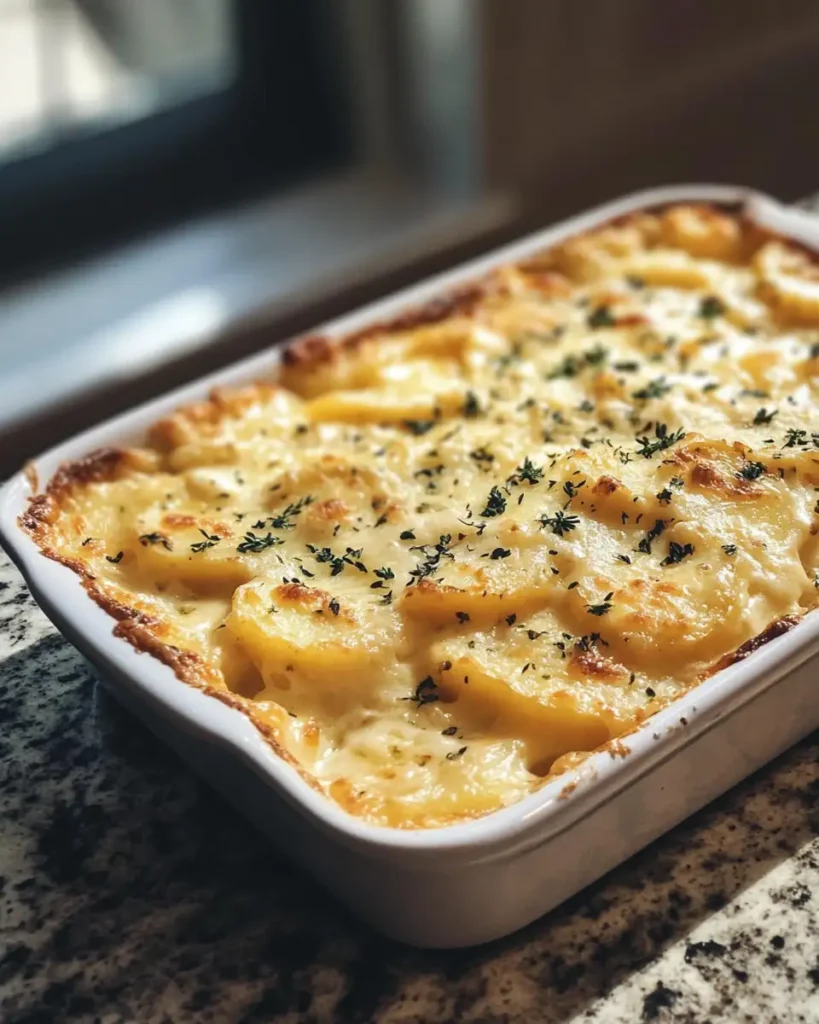 Irresistibly Creamy Cheesy Garlic Scalloped Potatoes Recipe - Featured Image