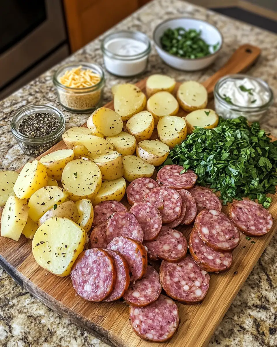 Ingredients for Ultimate Comfort Food Cheesy Ranch Potatoes and Smoked Sausage Delight