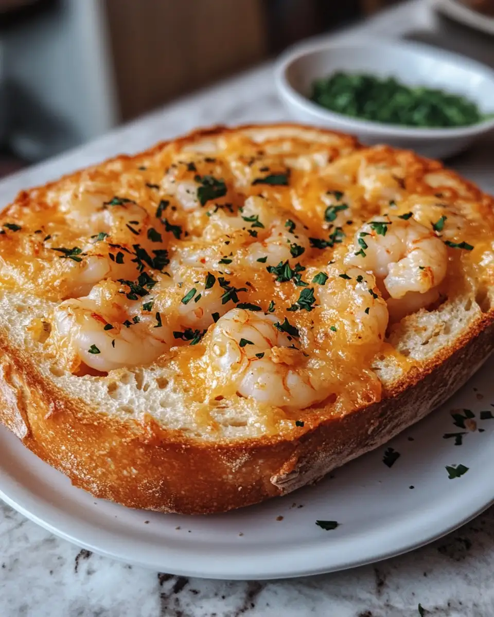 Final dish - Irresistible Cheesy Shrimp Garlic Bread Recipe That Will Wow Your Taste Buds