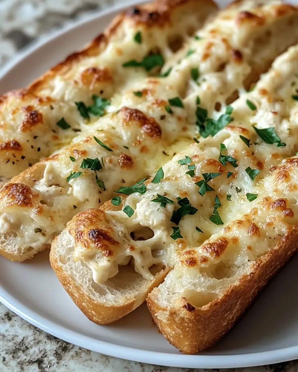 Final dish - Irresistible Chicken Alfredo Garlic Bread Recipe You Need to Try