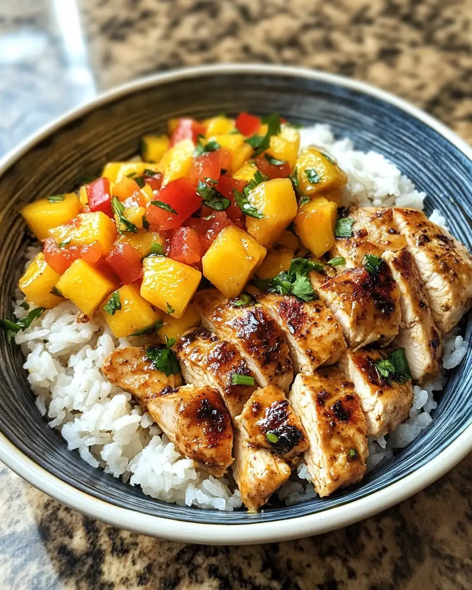 Final dish - Tropical Twist Chicken Bowls with Mango Salsa and Coconut Rice