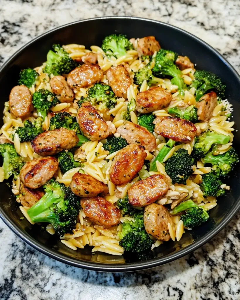 One-Pot Chicken Sausage Broccoli Orzo Recipe for a Quick Healthy Dinner - Featured Image