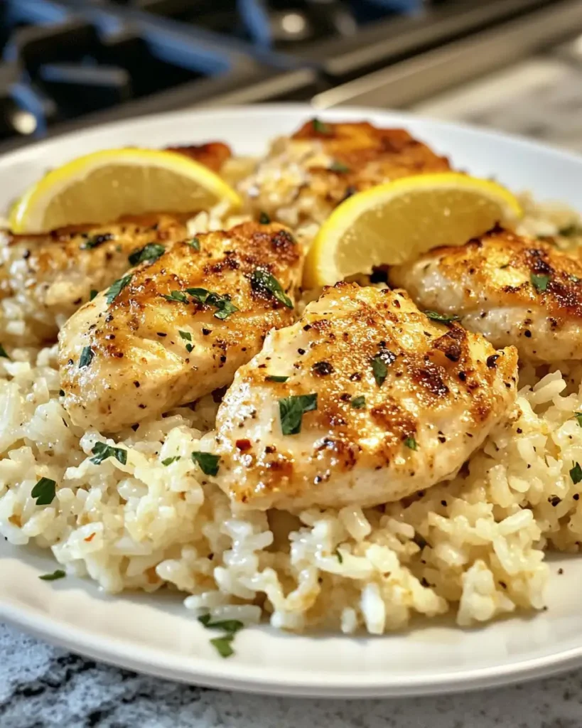Irresistible Chicken Scampi Served Over Creamy Garlic Parmesan Rice - Featured Image