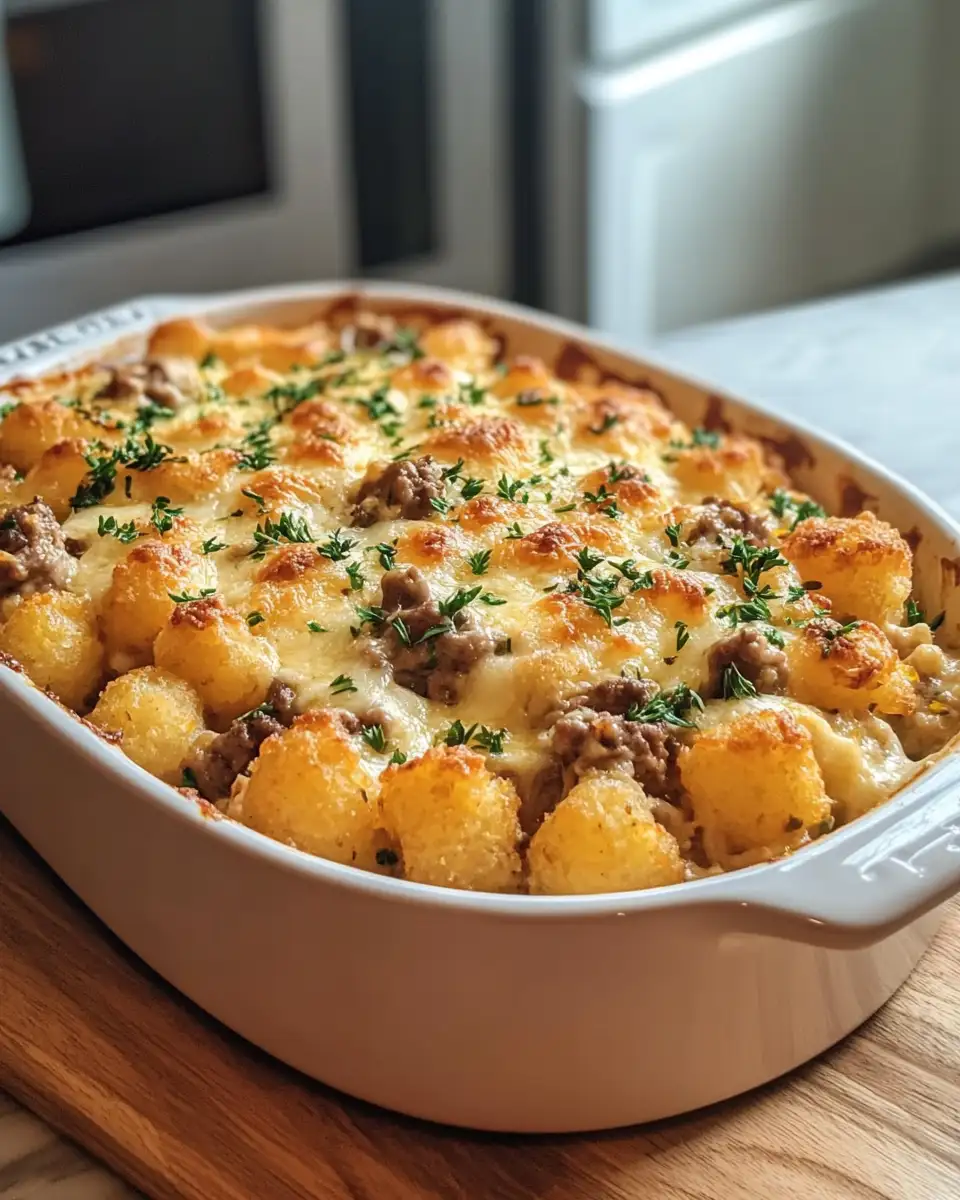 Ultimate Comfort Food Creamy Beef Tater Tot Casserole Recipe - Featured Image