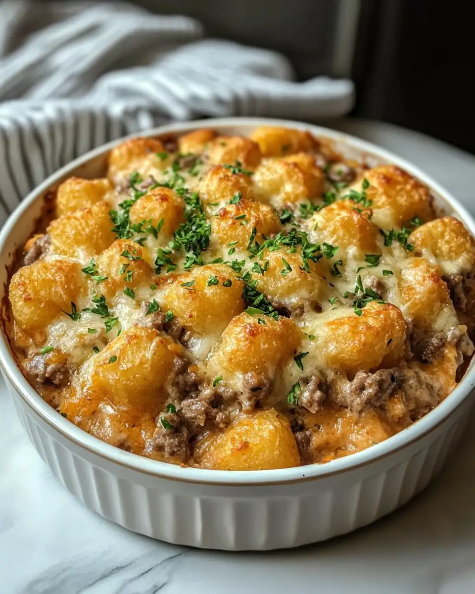 Final dish - Ultimate Comfort Food Creamy Beef Tater Tot Casserole Recipe