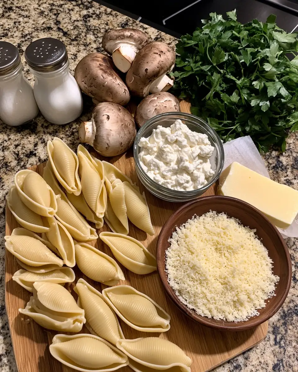 Ingredients for Indulge in Creamy Garlic Mushroom Stuffed Shells for the Ultimate Comfort Meal
