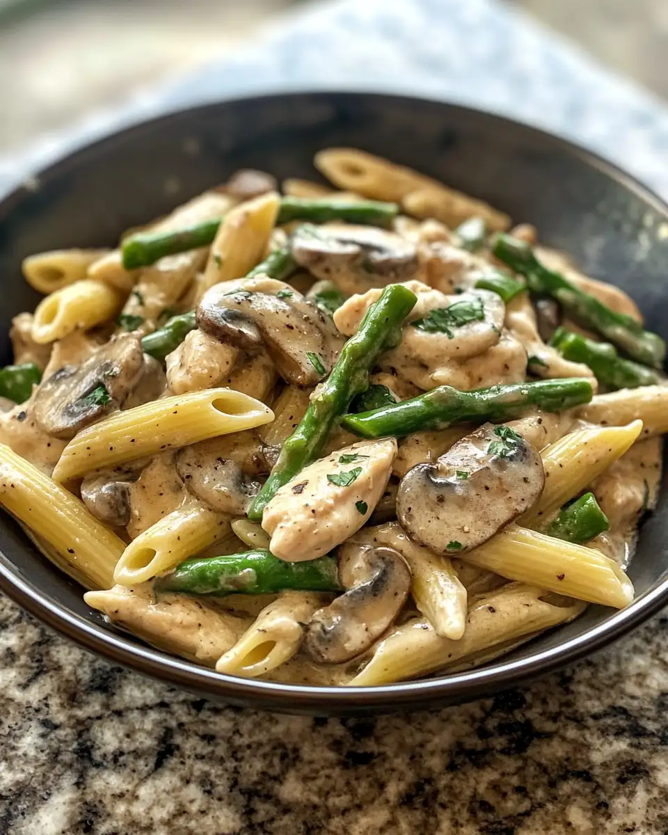 Final dish - Creamy Mushroom Asparagus Chicken Penne Recipe for a Flavor-Packed Dinner