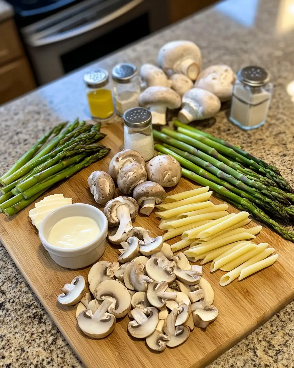 Ingredients for Creamy Mushroom Asparagus Chicken Penne Recipe for a Flavor-Packed Dinner
