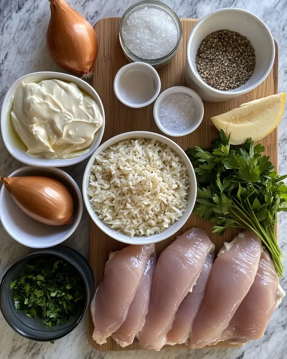 Ingredients for The Ultimate Creamy Smothered Chicken and Rice Recipe You Need to Try