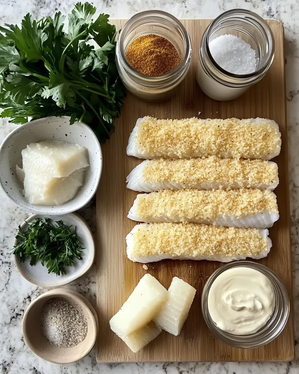 Ingredients for Crispy Mayonnaise and Panko Crusted Baked Fish Recipe for the Perfect Crunch