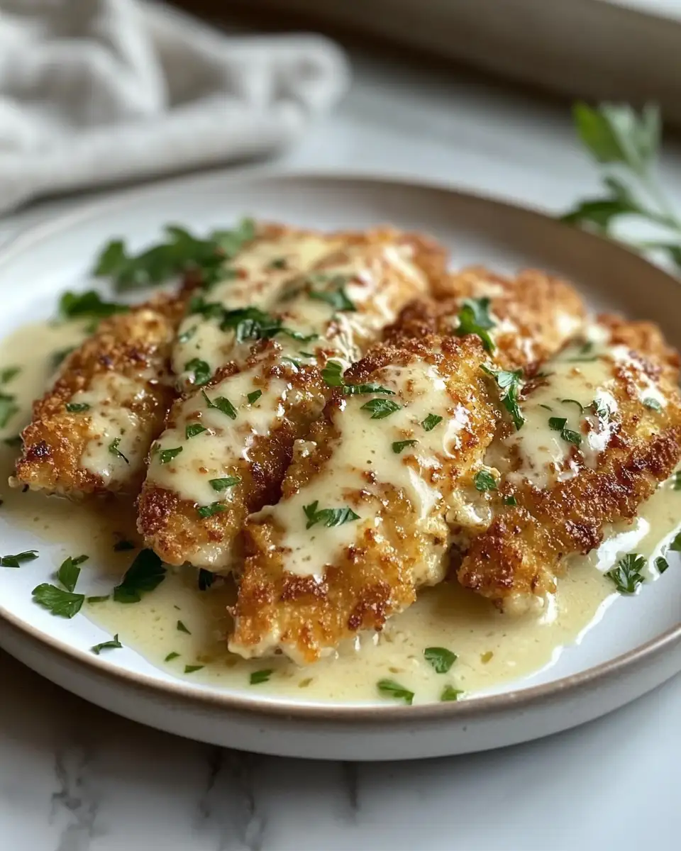 Final dish - Crispy Parmesan Chicken Served with a Luxurious Garlic Sauce