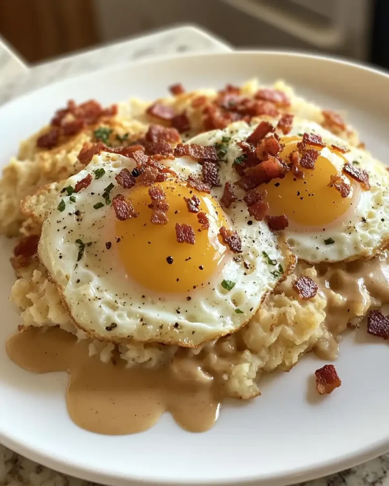 Ultimate Comfort Breakfast Egg Topped Hash Browns with Bacon Gravy - Featured Image