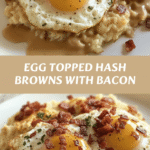 Ultimate Comfort Breakfast Egg Topped Hash Browns with Bacon Gravy
