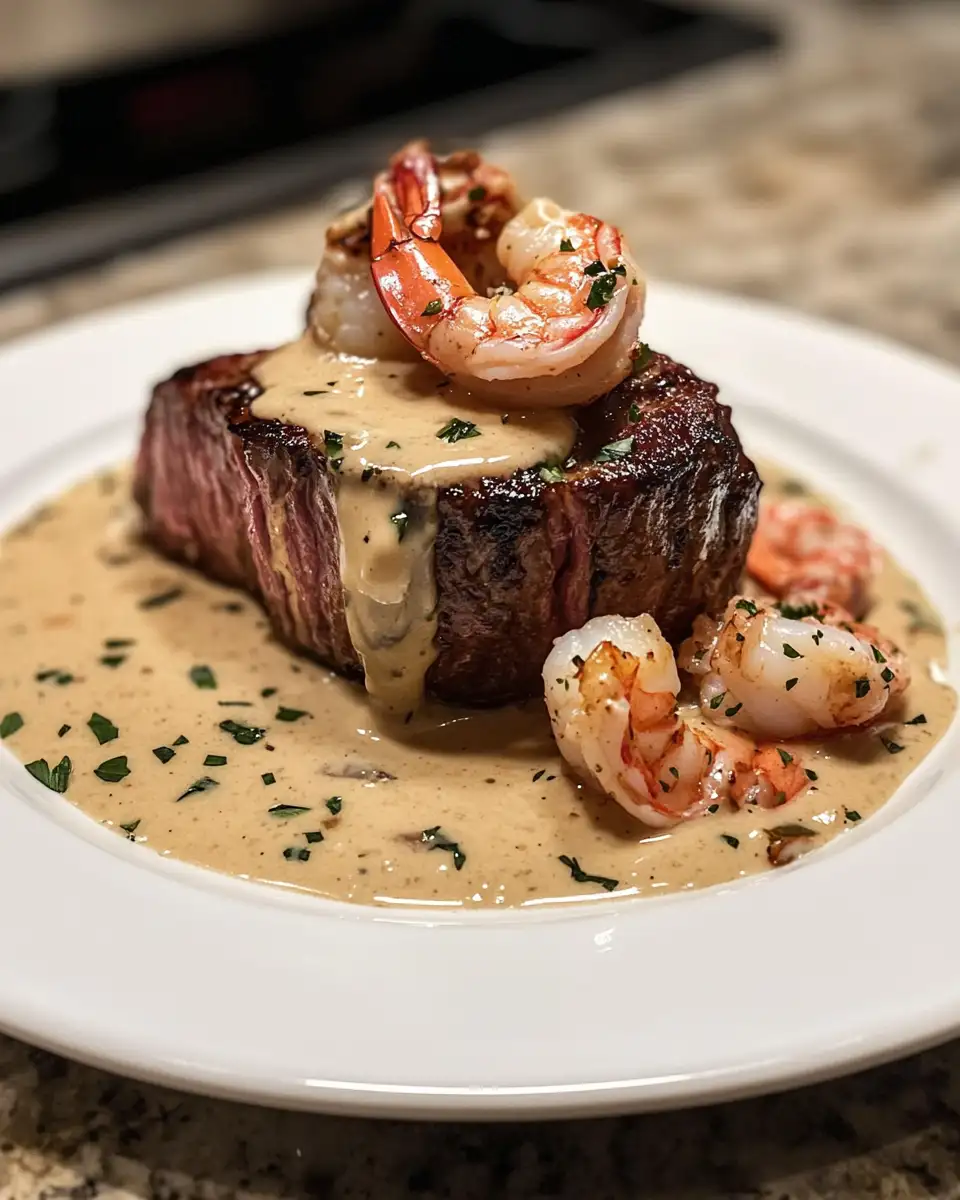 Final dish - Decadent Filet Mignon with Shrimp and Lobster Cream Sauce Recipe