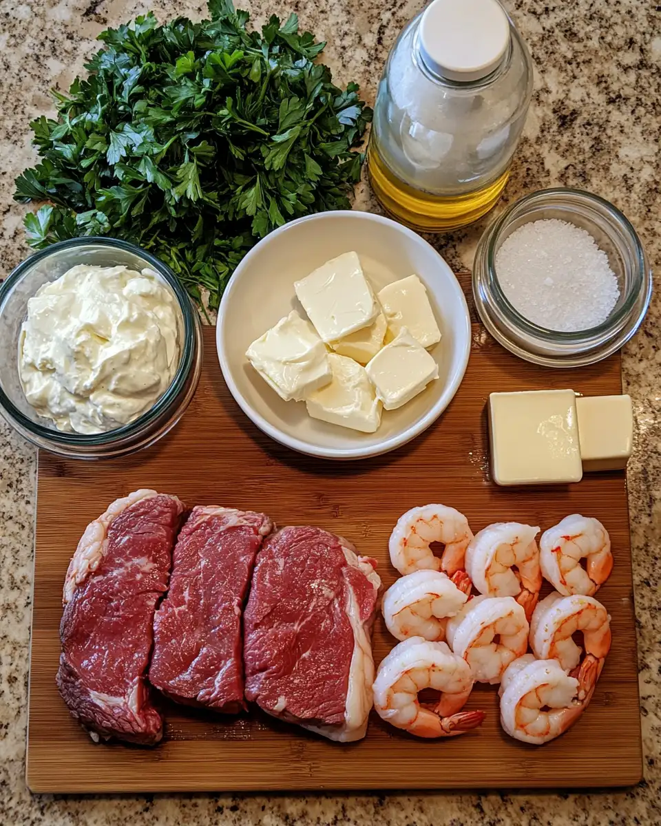 Ingredients for Decadent Filet Mignon with Shrimp and Lobster Cream Sauce Recipe