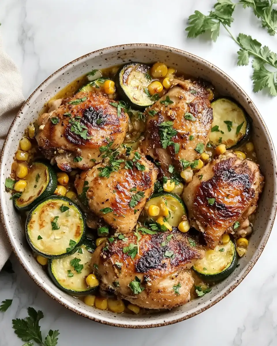 Irresistible Garlic Butter Chicken with Zucchini and Corn Recipe - Featured Image