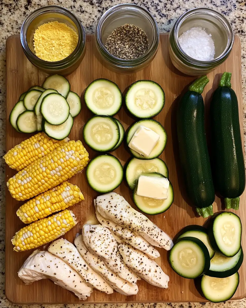 Ingredients for Irresistible Garlic Butter Chicken with Zucchini and Corn Recipe
