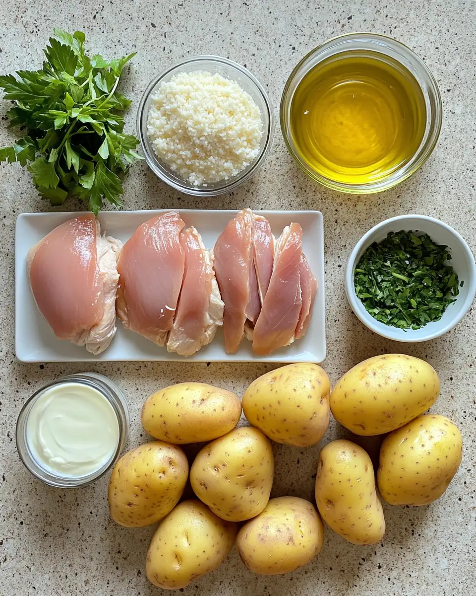 Ingredients for Garlic Parmesan Crockpot Chicken and Potatoes Recipe for Easy Comfort Food