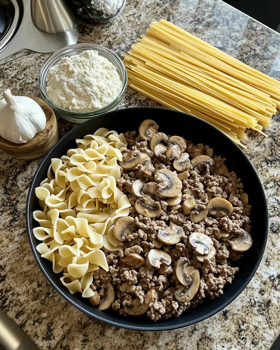 Ingredients for Hearty and Easy Ground Beef Stroganoff Recipe for Cozy Nights