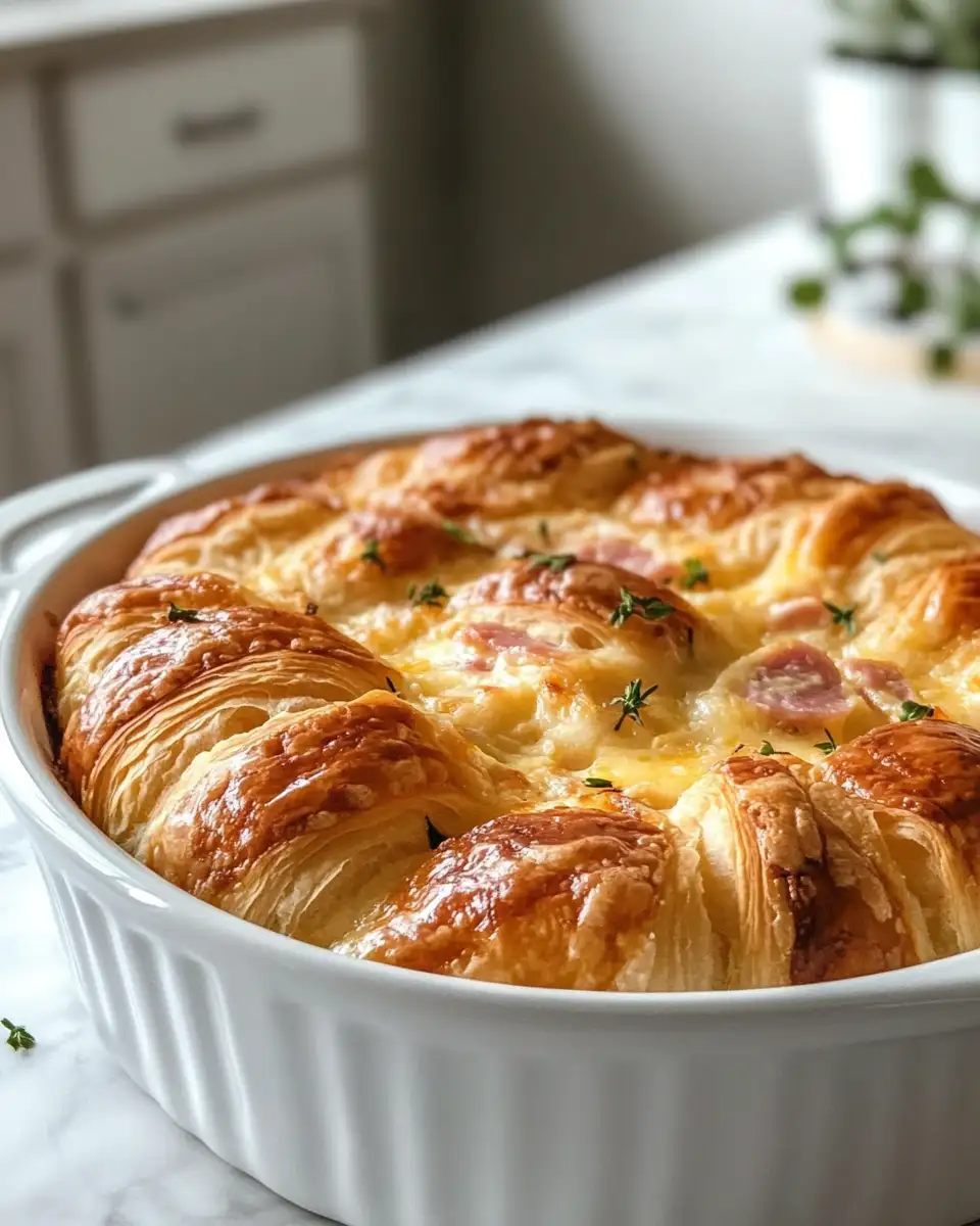 Ultimate Comfort Food Ham and Cheese Croissant Casserole Recipe - Featured Image