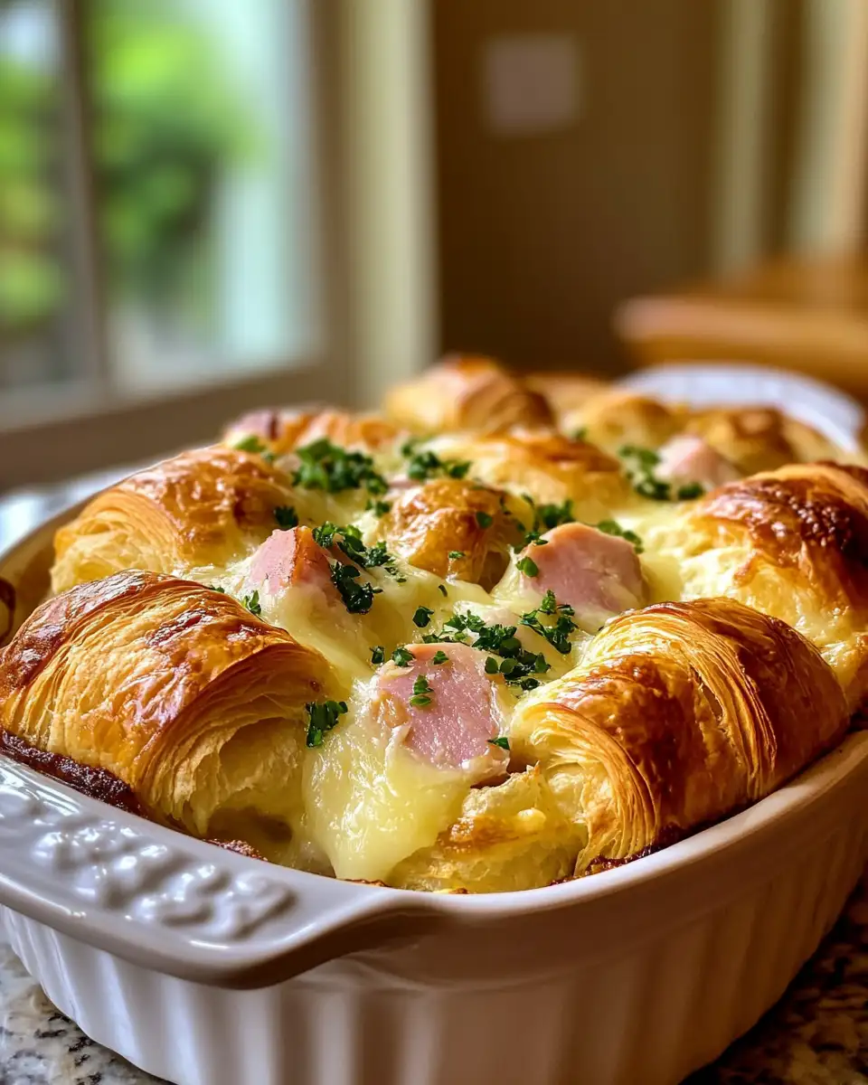 Final dish - Ultimate Comfort Food Ham and Cheese Croissant Casserole Recipe