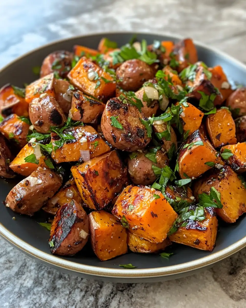 Final dish - Sweet and Savory Delight Honey Garlic Sausage Sweet Potatoes Recipe