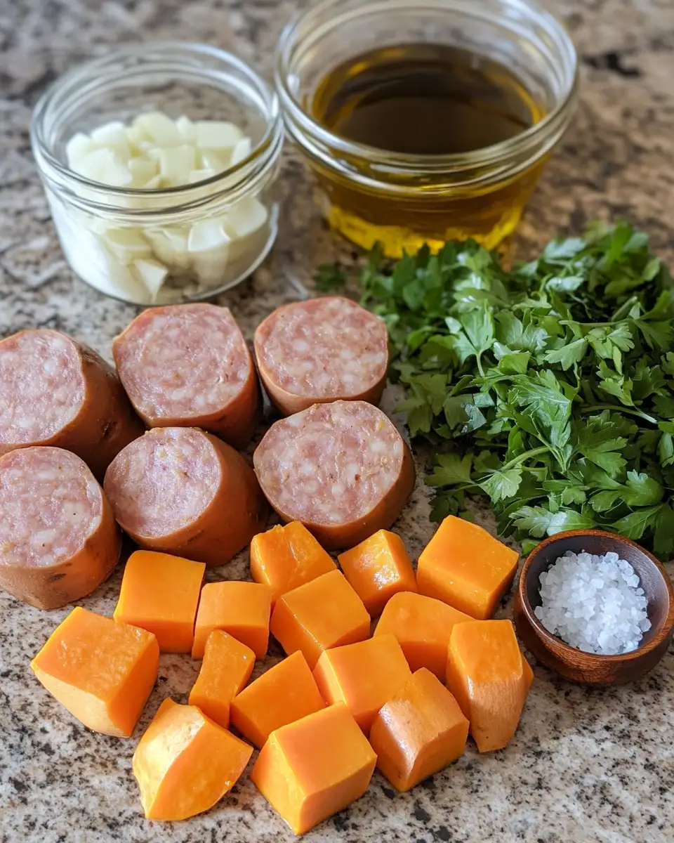 Ingredients for Sweet and Savory Delight Honey Garlic Sausage Sweet Potatoes Recipe