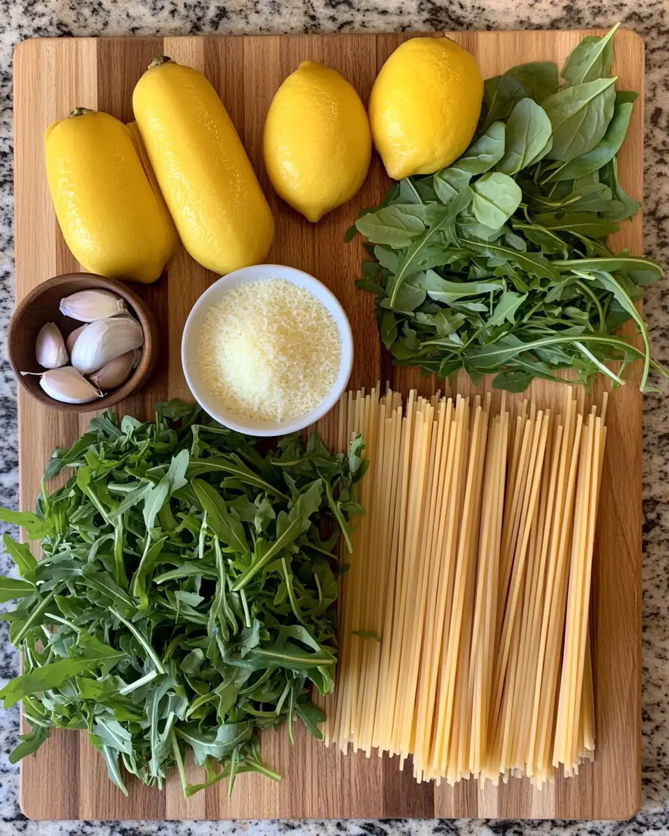 Ingredients for Zesty Lemon and Arugula Pasta Recipe for a Fresh Flavor Boost