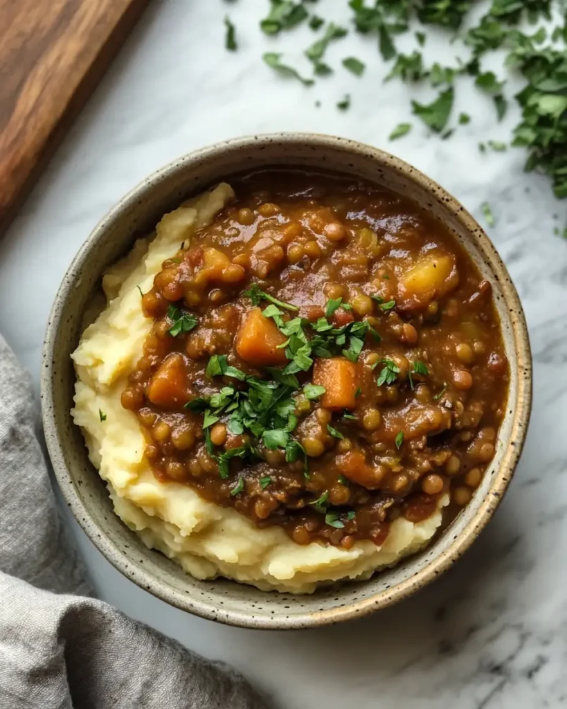 Hearty Lentil Stew Over Creamy Mashed Potatoes Comfort in Every Bite - Featured Image