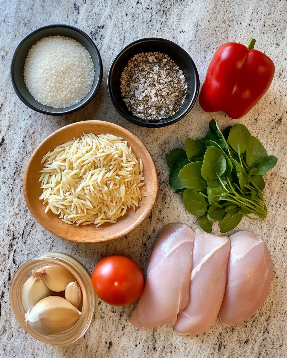 Ingredients for Monterey Chicken One Pan Orzo Recipe for Easy Delicious Dinners