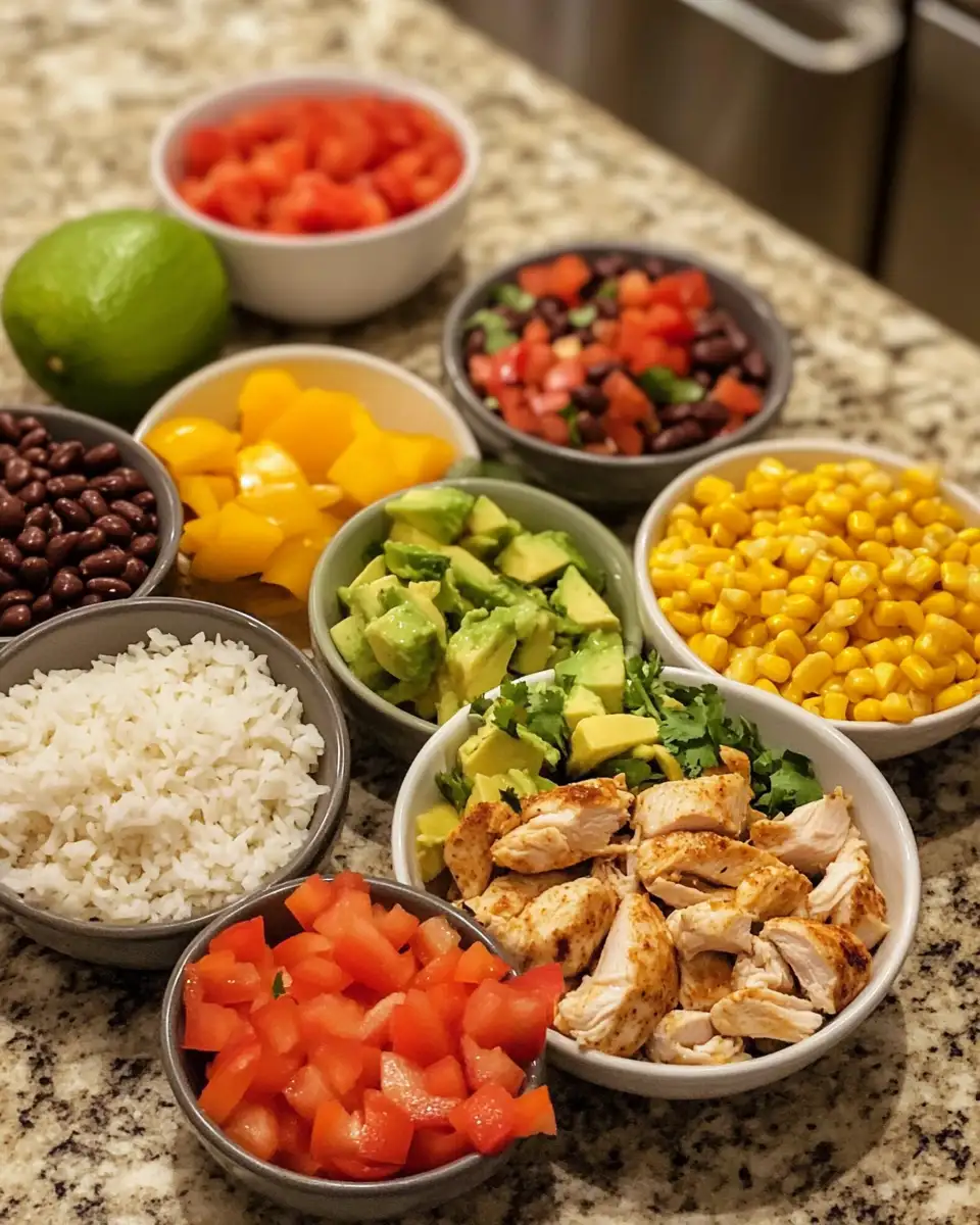 Ingredients for Easy One-Pan Chicken Burrito Bowl Recipe for Busy Weeknights