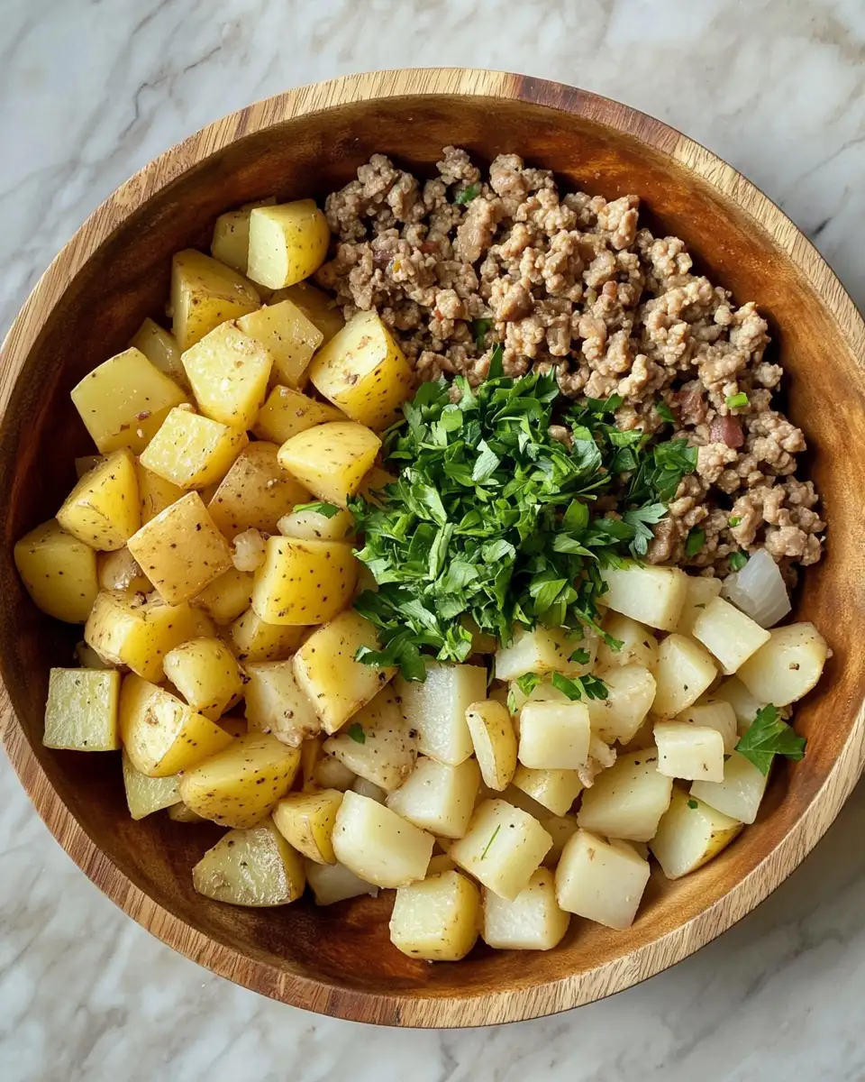 Ingredients for Easy One-Pan Ground Turkey and Potatoes Meal for Busy Weeknights