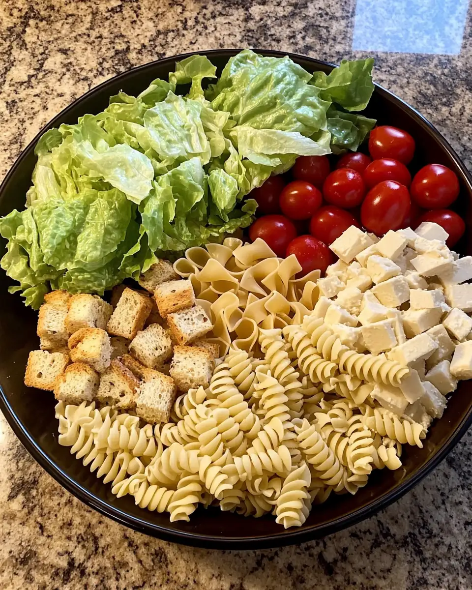 Ingredients for Refreshing Twist on a Classic Pasta Caesar Salad Recipe