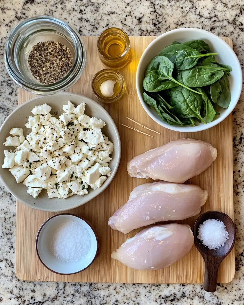 Ingredients for Irresistible Rolled Chicken with Feta and Spinach Recipe to Try Tonight