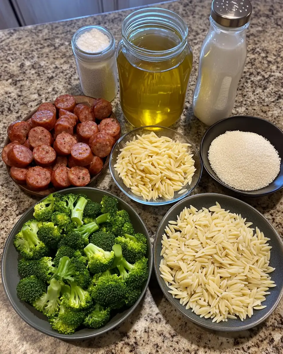 Ingredients for Hearty Sausage Broccoli Orzo Recipe Perfect for Busy Weeknights