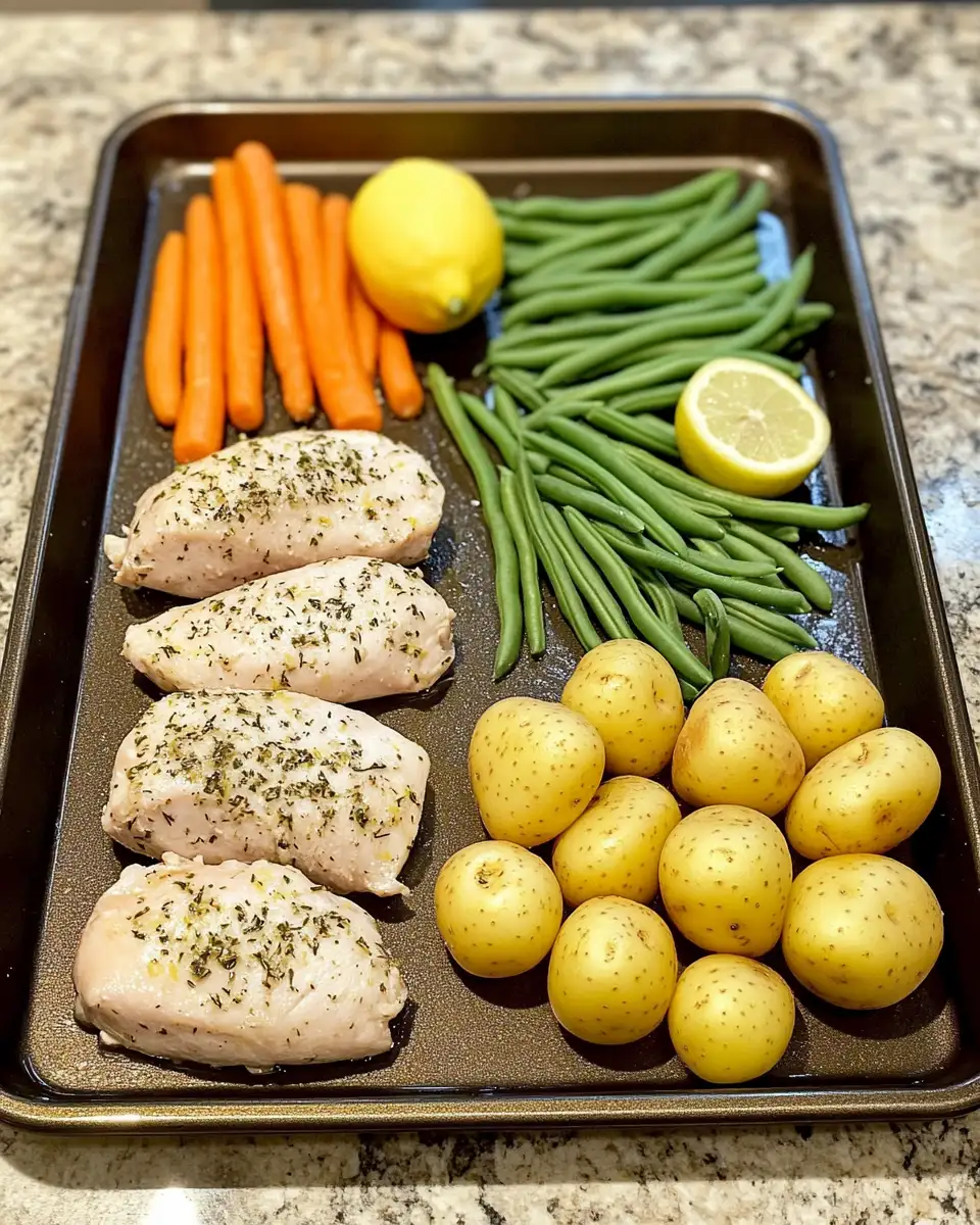 Ingredients for Easy Sheet Pan Lemon Herb Chicken and Vegetables for a Flavorful Weeknight Dinner