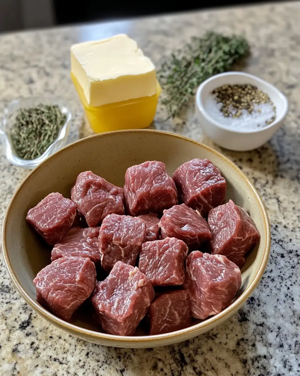 Ingredients for Melt-in-Your-Mouth Slow Cooker Garlic Butter Beef Bites Recipe