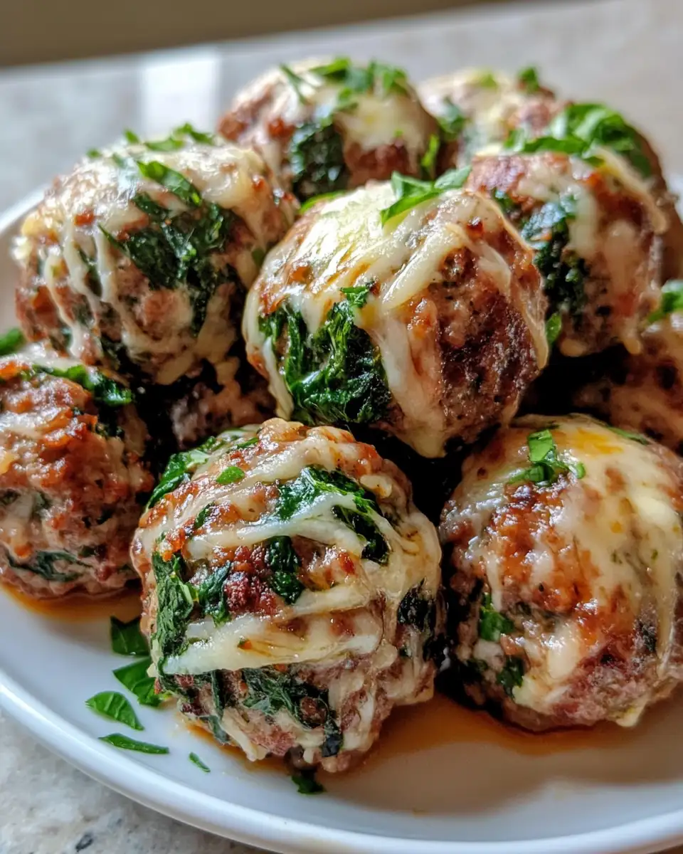 Irresistible Spinach Garlic Meatballs Stuffed with Gooey Mozzarella - Featured Image