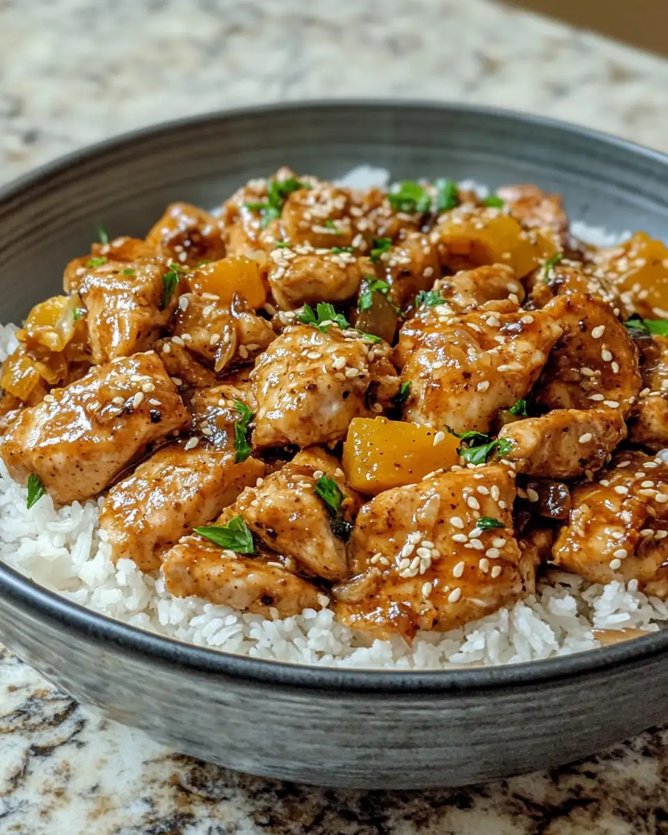 Final dish - Sweet Hawaiian Crockpot Chicken Recipe for Easy Tropical Dinner Delight