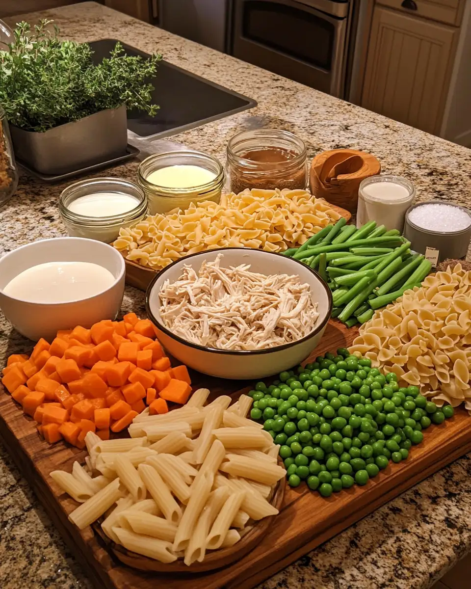 Ingredients for Creamy Chicken Pot Pie Pasta Recipe That Will Warm Your Soul