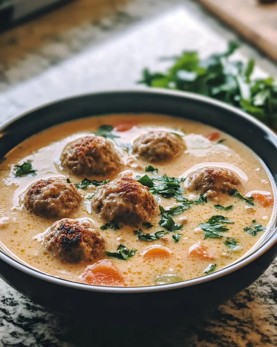 Final dish - Dive Into Comfort with Creamy Italian Meatball Soup That Warms the Soul