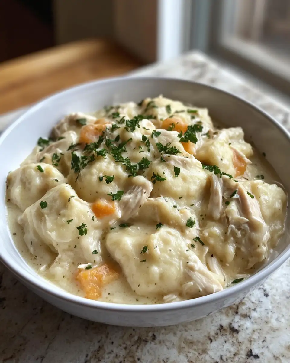 Final dish - Easy Crockpot Chicken and Dumplings Made with Canned Biscuits