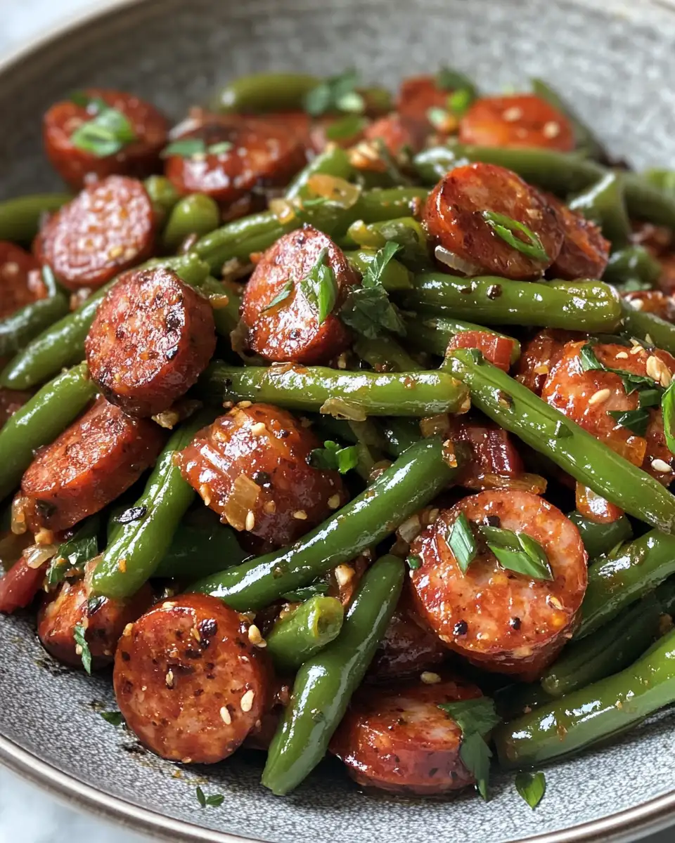 Final dish - Easy Crockpot Kielbasa and Green Beans Recipe for Busy Weeknights