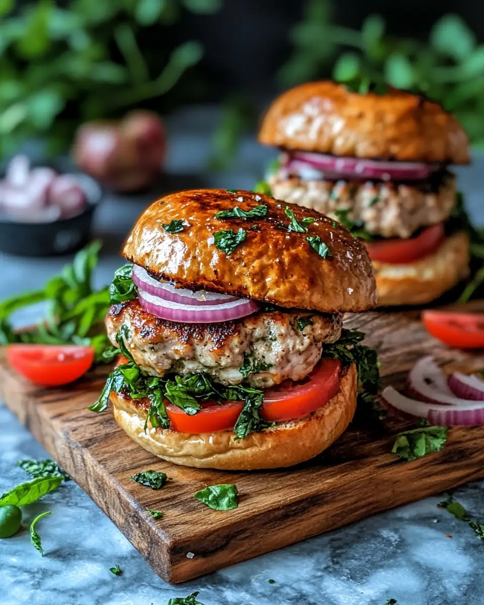 Final dish - Juicy Greek Chicken Burgers Bursting with Mediterranean Flavors