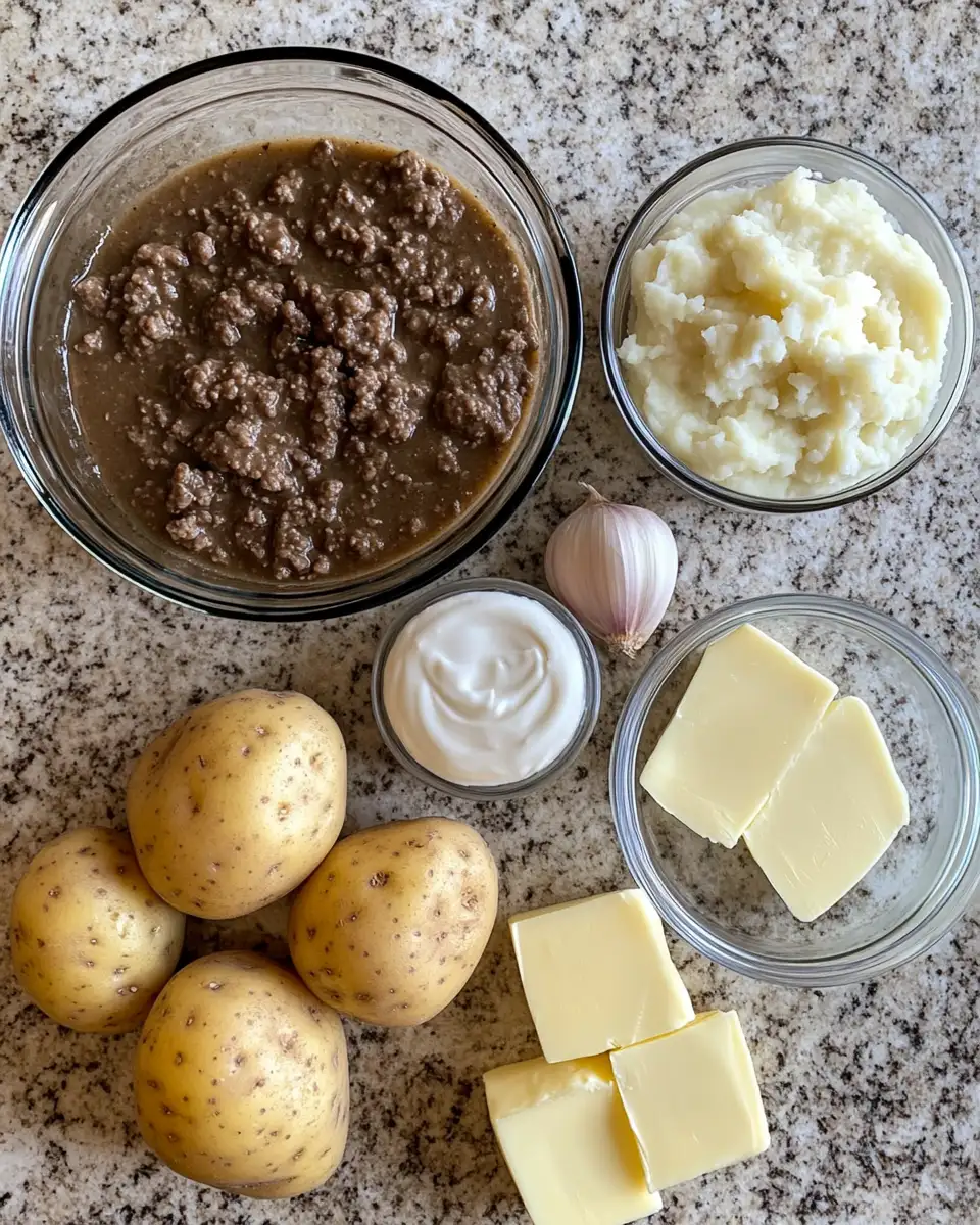 Ingredients for Comfort Food Classic Hamburger Gravy Over Mashed Potatoes Recipe